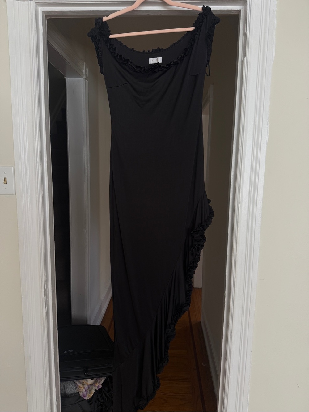 Off shoulder asymmetrical maxi dress